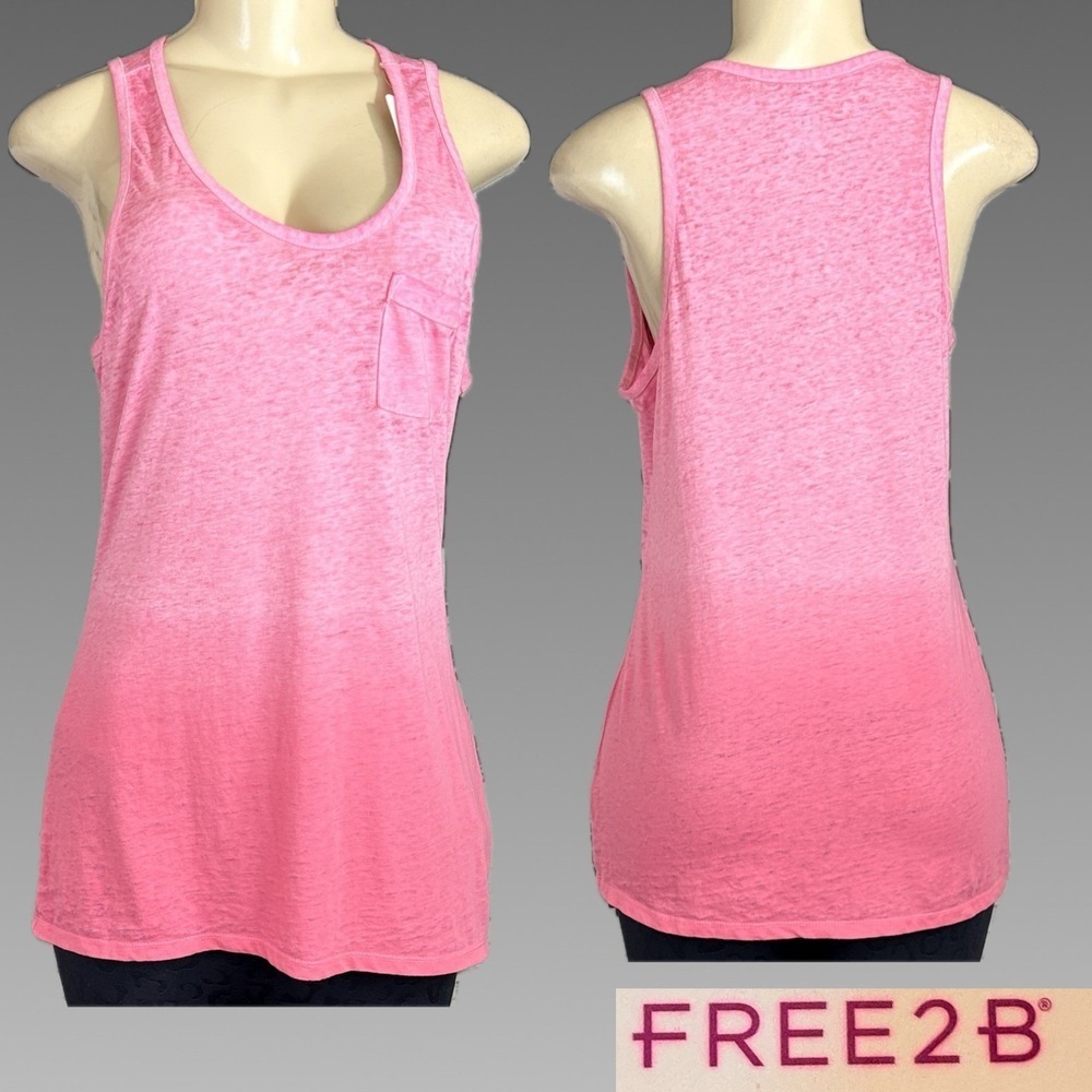 FREE2B XL Womens Heather Pink Ombre Cotton Blend Scoop Neckline Pocket Tank Top
